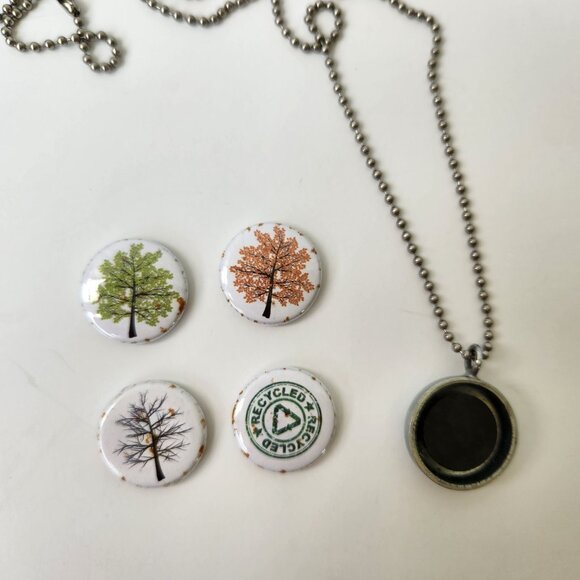 Recycled Magnetic Tree Pendant Locket Necklace Set Handmade Eco Friendly Nature - Picture 5 of 10